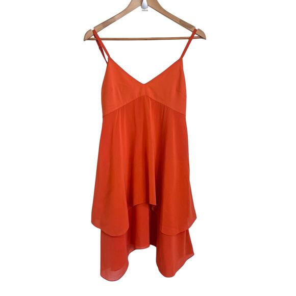 Alice + Olivia Y2K Silk Asymmetric Slip Dress Size 2 Orange Babydoll Tiered Fall - Picture 1 of 10